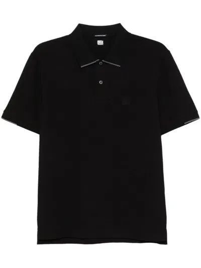 C.p. Company Logo Cotton Polo Shirt In Black