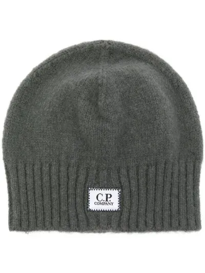 C.p. Company Logo-patch Beanie In Grey