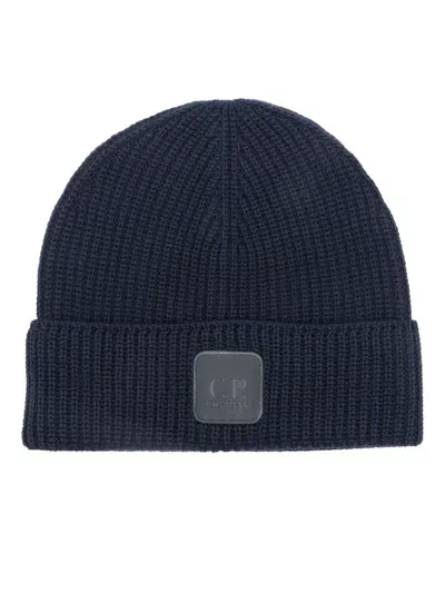 C.p. Company Logo-patch Woo Beanie Hat In Blau