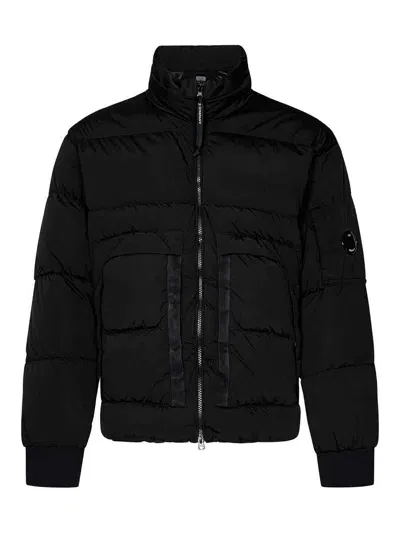 C.p. Company Quilted Black Nylon High-neck Down Jacket Wit