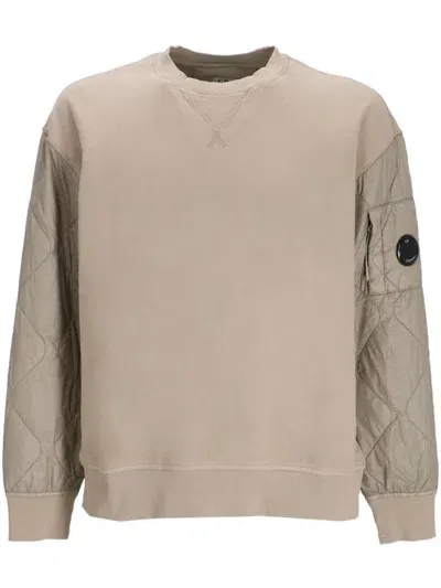 C.p. Company Quilted-panel Jersey-fleece Sweatshirt In Vintage Khaki