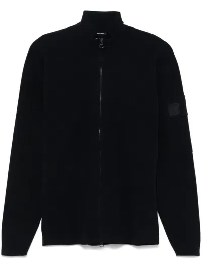 C.p. Company Zipped Wool Cardigan In Black