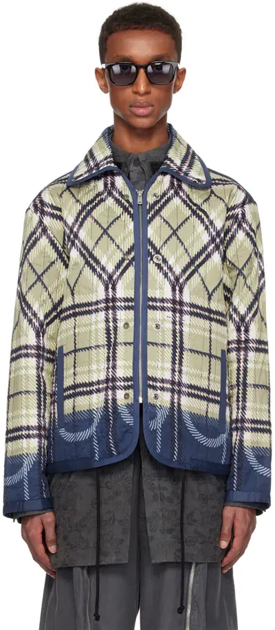 Craig Green Beige & Navy Quilted Plaid Fade Jacket In Beige Plaid