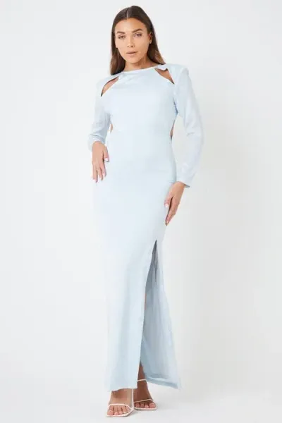 Creea The Label Side Slit Shoulder Pad Maxi Dress In Blue