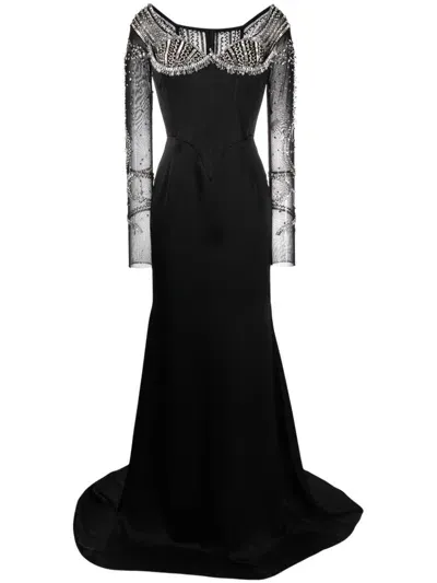 Cristina Savulescu Noble Venus Crystal-embellished Gown In Black