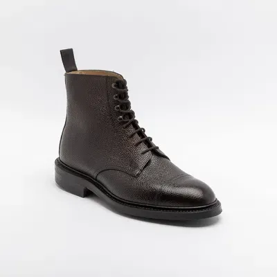 Crockett &amp; Jones Dark Brown Scotch Grain Calf Derby Boot In Marrone