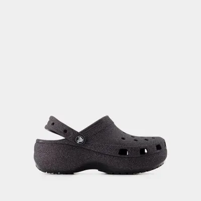 Crocs Classic Platform Glitter Sandals In Black