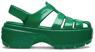 Crocs Stomp Fisherman High Shine Sandal In Green Ivy High Shine