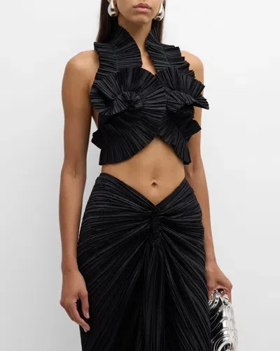 Cult Gaia Adilia Pleated Halter Top In Black