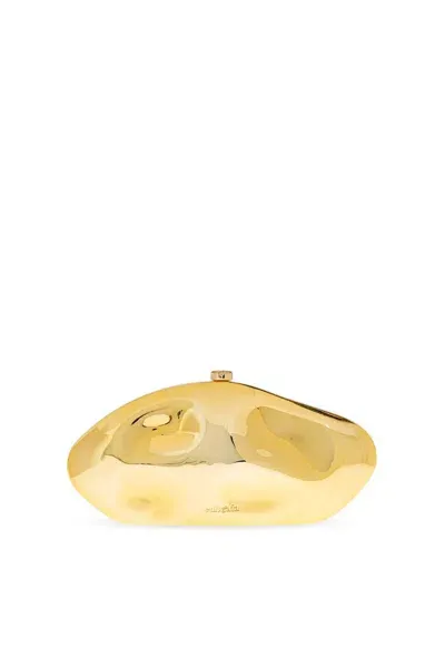 Cult Gaia Caldera Logo Debossed Clutch Bag In Gold