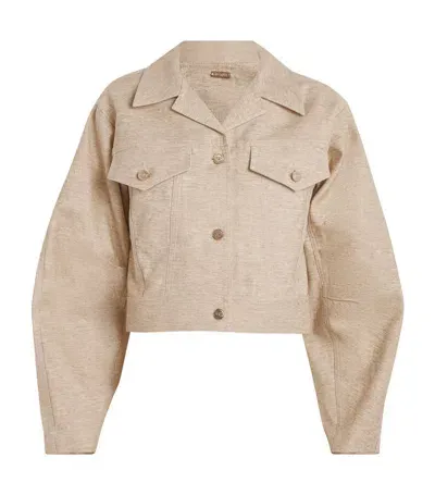 Cult Gaia Daphne Cropped Cotton And Linen-blend Twill Jacket In Neutrals