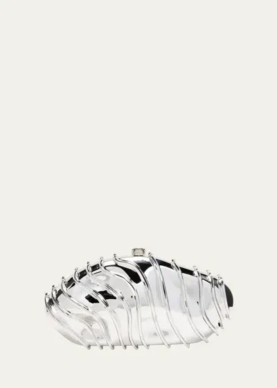 Cult Gaia Ezara Wavy Clutch Bag In Shiny Silver