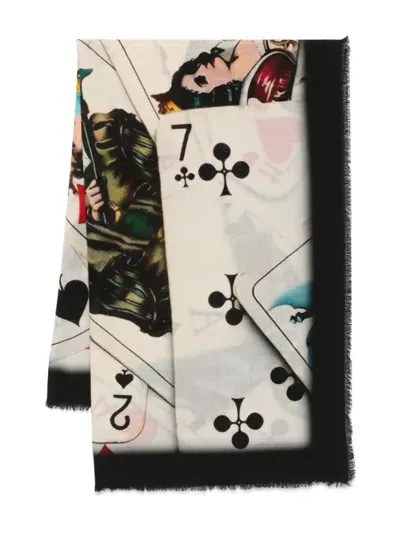 D'aniello Cards-printed Scarf In Neutrals