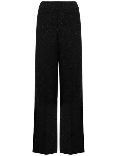 D Exterior Wide Straight Pants With Elasticized Waist In Black