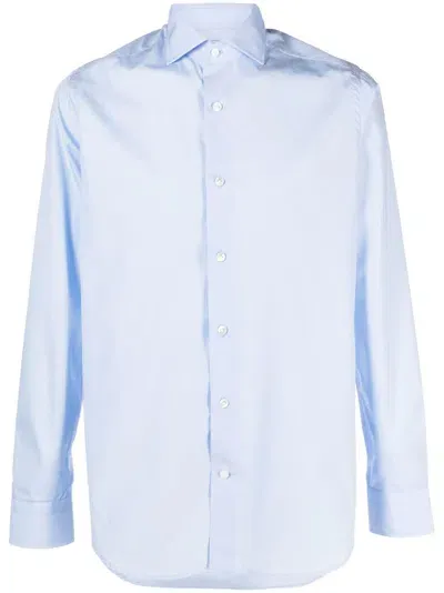 D4.0 Long-sleeve Cotton Shirt In Blau