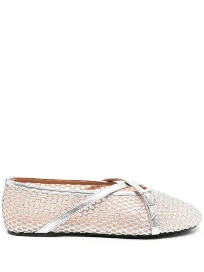 D’accori Glittered Ballet Flats In Silver