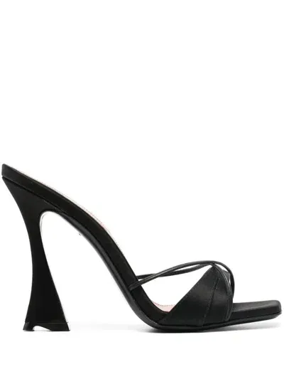 D’accori 100mm Lust Satin Mules In Black Satin No Crystals