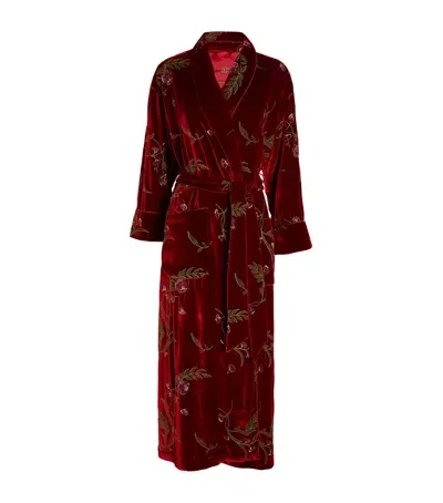 Daniel Hanson Embroidered Velvet Robe In Red