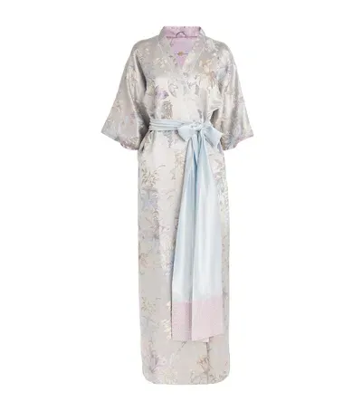 Daniel Hanson Silk Floral Kimono In Gray