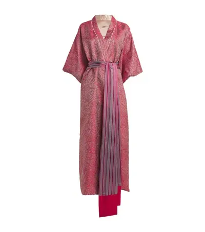 Daniel Hanson Silk Paisley Kimono Robe In Pink