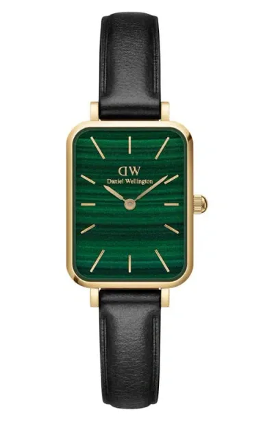 Daniel Wellington Quadro Pressed Sheffield Leather Strap Watch, 20mm X 26mm In Gold/green/black