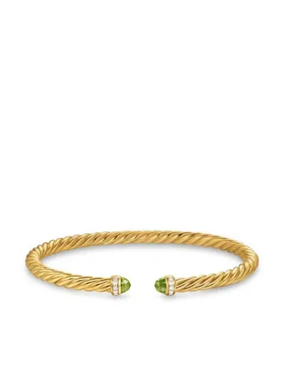 David Yurman 18kt Yellow Gold Cablespira Peridot And Diamonds Bracelet