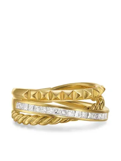 David Yurman 18kt Yellow Gold Crossover Trio Three Row Diamond Ring