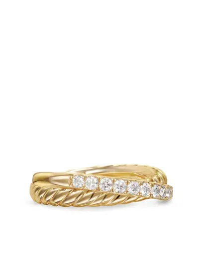 David Yurman 18kt Yellow Gold Crossover Two Row Diamond Ring