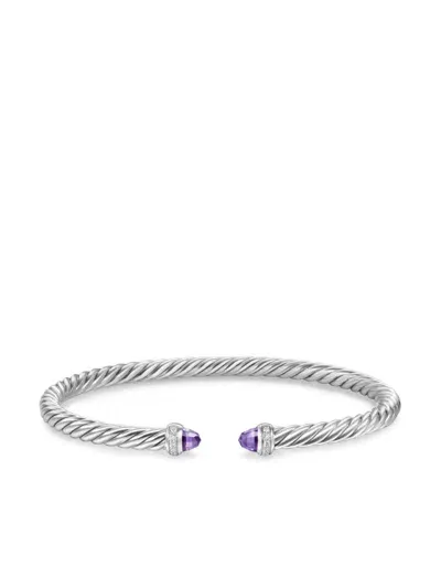 David Yurman Sterling Silver Cablespira Amethyst And Diamonds Bracelet In Metallic