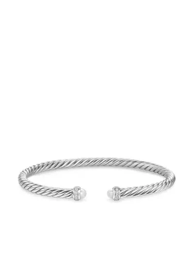 David Yurman Sterling Silver Cablespira Pearl And Diamonds Bracelet In Metallic