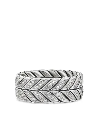 David Yurman Sterling Silver Chevron Diamond Ring In Metallic