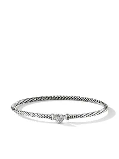 David Yurman Sterling Silver Classic Cable Diamond Bracelet In Metallic