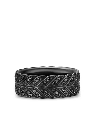 David Yurman Titanium Chevron Diamond Ring In Black