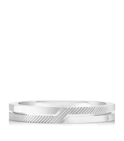 De Beers White Gold Half Textured Promise Ring In Silver