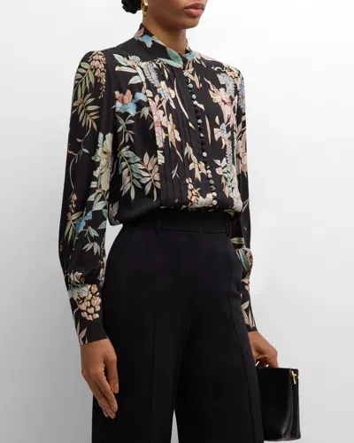 Dea Kudibal Alaima Floral-print Pintuck Blouse In Mimosa Black