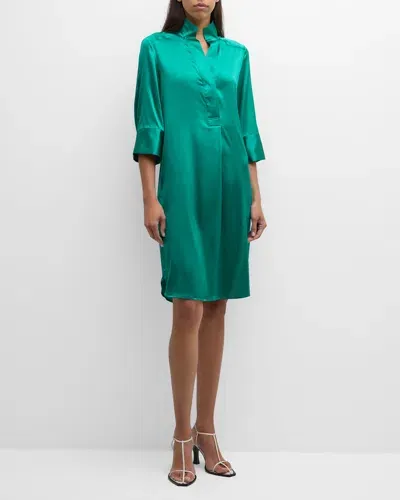 Dea Kudibal Kamilles Dea High-collar Silk Satin Shirtdress In Angelica