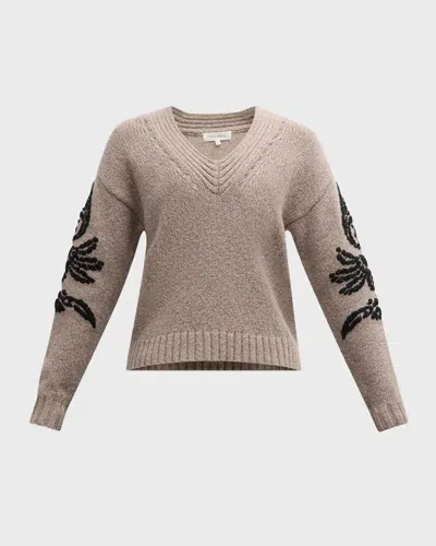 Dea Kudibal Pippa Knit Paisley-embroidered Sweater In Chinchilla