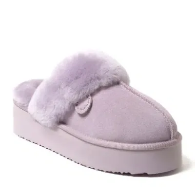 Dearfoams Fireside By  Women's Melton Genuine Shearling Platform Scuff Slipper In Blue