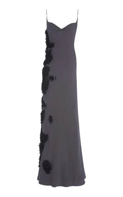 Del Core Embroidered Sweetheart Gown In Dark Grey