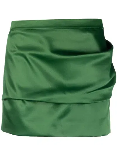 Del Core Ruffled Satin-finish Miniskirt In Green