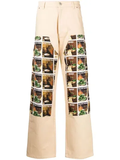 Denim Tears Graphic Print Straight Leg Trousers In Neutrals