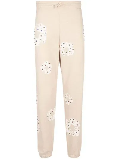 Denim Tears Rhinestone Cotton Wreath-print Track Pants In Neutrals