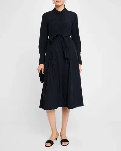 Derek Lam 10 Crosby Annette Long-sleeve Pleated Shirtdress In Midnight