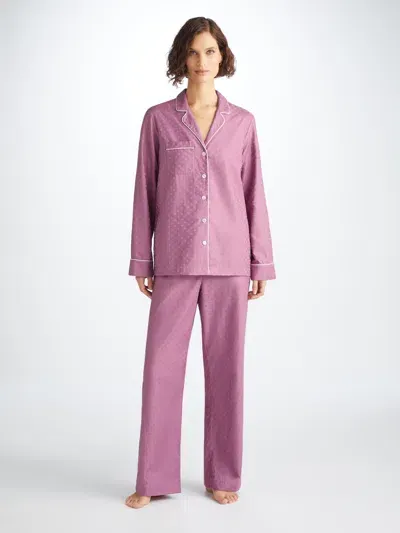 Derek Rose Women's Pyjamas Kate 10 Cotton Jacquard Purple