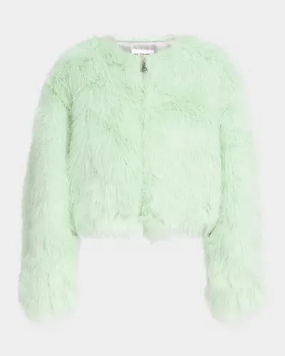 Des Phemmes Cropped Faux Fur Bomber Jacket In Aqua Green