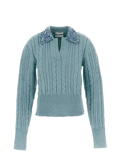 Des Phemmes Cropped Knitted Polo In Blue