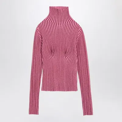 Des Phemmes Pink Ribbed Turtleneck Sweater