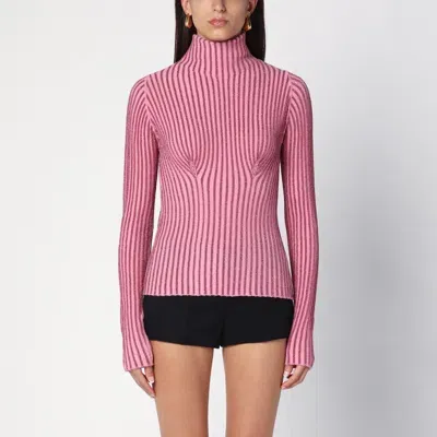 Des Phemmes Pink Ribbed Turtleneck Sweater