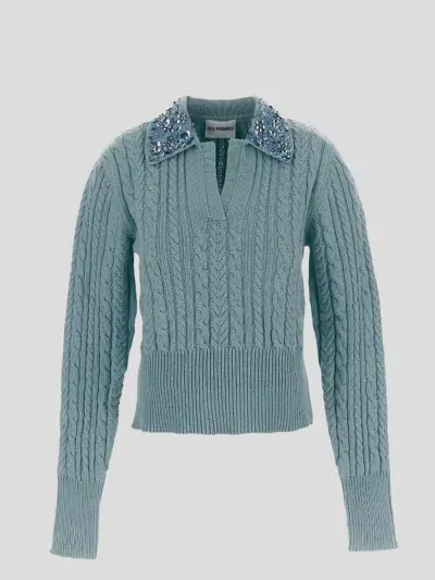 Des_phemmes Cable-knit Wool-blend Polo Sweater In Grey