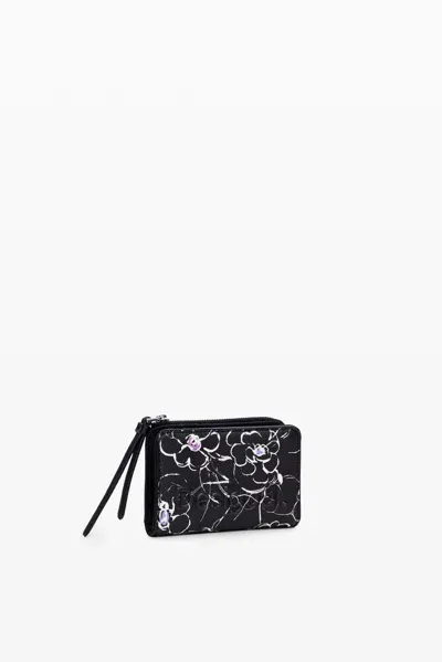 Desigual Small Floral Wallet In Black